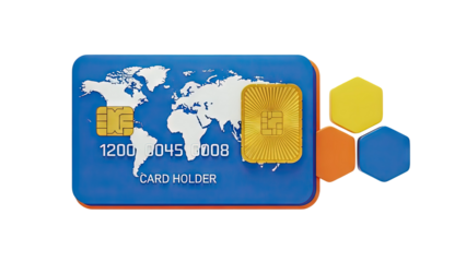 Credit Card with World Map and Hexagonal Shapes