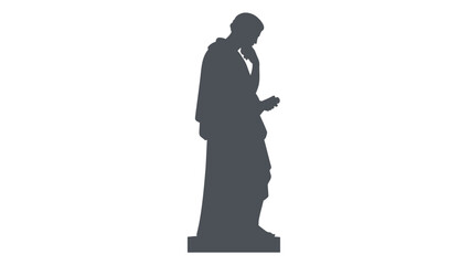 Silhouette of a contemplative statue on a white background