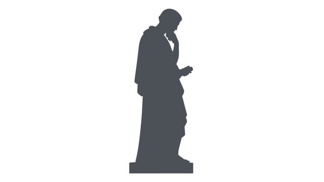 Silhouette of a contemplative statue on a white background
