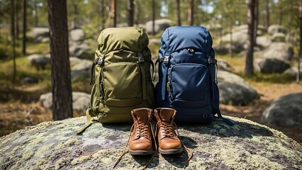 Camping and Hiking Gear in Mountain Nature