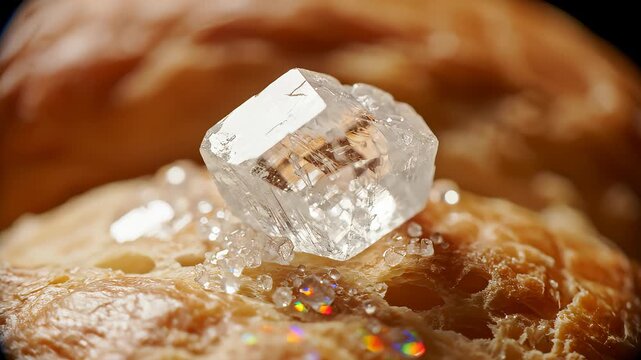 Close Up of a Large Diamond Sparkling on a Porous Surface