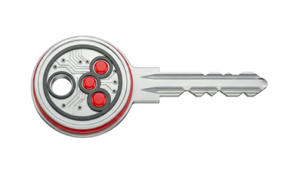 Futuristic Key with Circuit Board Design and Red Accents
