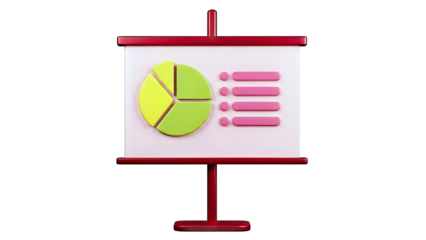 3D Presentation Board with Pie Chart and Bullet Points