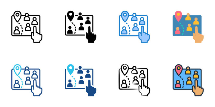 Gerrymandering icons set multiple style collection. Editable stroke 
