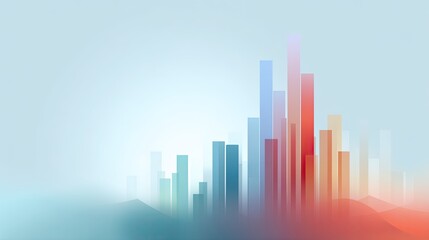 Fototapeta premium Abstract city skyline with colorful skyscrapers and soft gradient background for modern design and creative projects