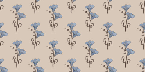 Fototapeta premium Floral organic simple vintage seamless pattern. Hand drawn floral decorative repeat design.