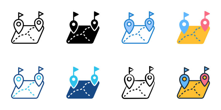 Electoral Map icons set multiple style collection. Editable stroke 
