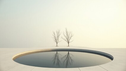 Minimalist garden with reflective pond