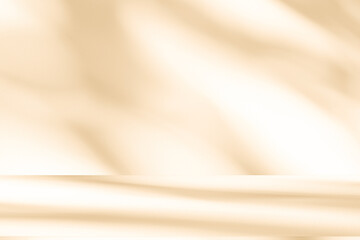 Wall interior autumn background, studio, and backdrops show products. with shadow leaf color beige background for text insertion and presentation of product	