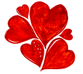 Red love heart made of rough strokes isolated over transparent background for Valentine s Day, wedding or other purpose. Hand drawing vector illustration.