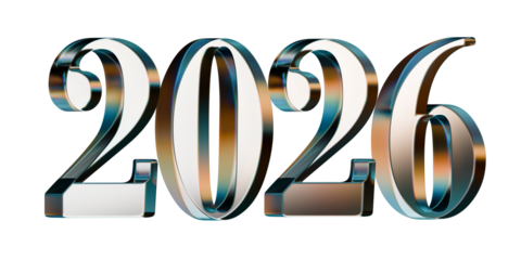 Isolated teal and orange glass letter 3d illustration happy new year 2026