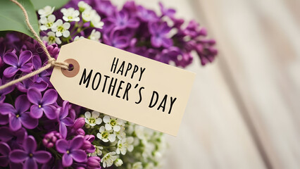 Happy mother's day greeting with purple flowers
