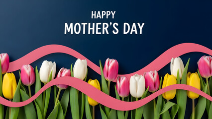 Happy mother's day tulips and ribbon graphic