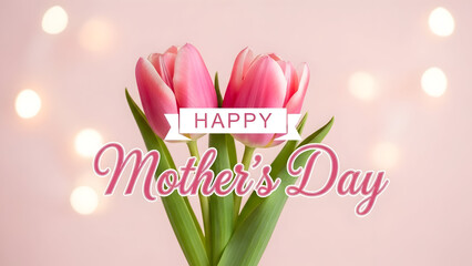 Happy mother's day pink tulips bouquet greeting card