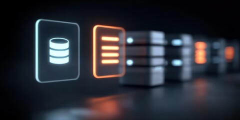 Naklejka premium A modern system reflects connectivity where server and database empower enterprise management and shape a glowing future