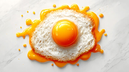 Fried egg with bright yolk and crispy edges on white surface