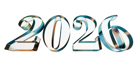 teal and orange glass letter happy new year 2026 isolated 3d illustration