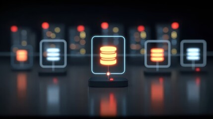 A digital architecture highlights enterprise management built on connectivity where server and database power a glowing future