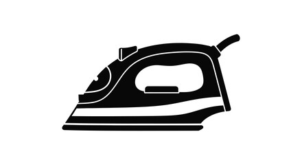 A striking black and white image presenting a detailed iron appliance silhouette