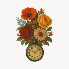 Fototapeta premium Vintage floral clock illustration