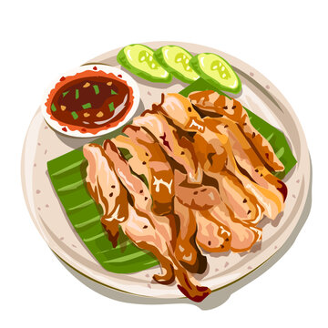 Thai Grilled Pork Neck (Kor Moo Yang) with Spicy Dipping Sauce