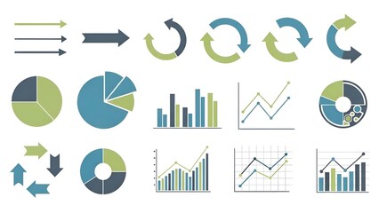 A collection of various colorful infographic elements on a white background