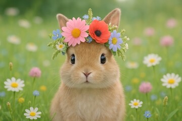 Cute bunny wearing floral crown.