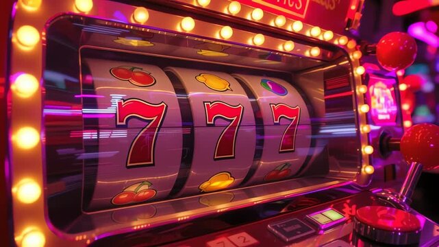 Lucky Sevens Jackpot: A captivating shot of a classic slot machine with triple sevens, representing a monumental win and a dazzling display of fortune.