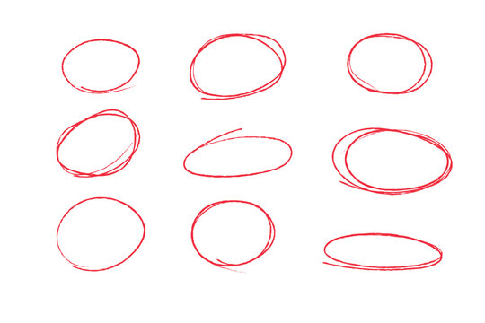 Imagen horizontal de varios c&iacute;rculos a mano color rojo sobre un fondo blanco