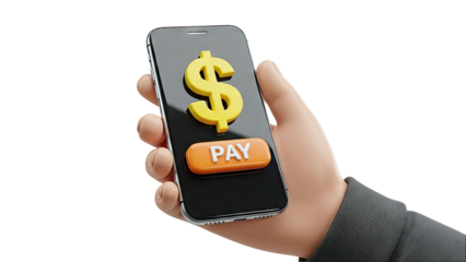 Hand Holding Smartphone with Dollar Sign and Pay Button