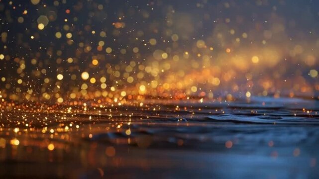 Golden Spark Rain Reflected on Glossy Surface