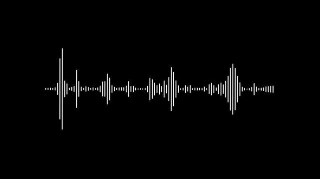 audio waveform animation on black background. White audio waveform spectrum animation, alpha channel. Audio waves Animated on black background, Sound line audio wave visualization voice 