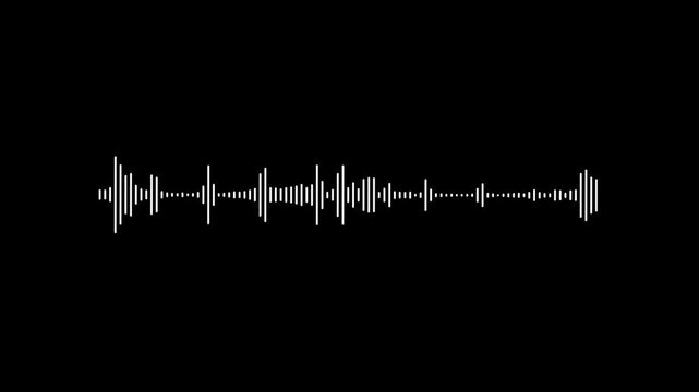 audio waveform animation on black background. White audio waveform spectrum animation, alpha channel. Audio waves Animated on black background, Sound line audio wave visualization voice 