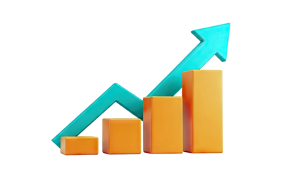 3D Bar Chart with Upward Trend Arrow