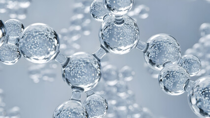Molecular structure transparent glass spheres filled with effervescent bubbles elegantly connect, visualizing advanced scientific research, chemical compounds, and abstract biological concepts