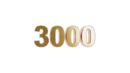3D Golden 3000 Number on transparent background