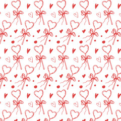 Valentine Sweets  Seamless Pattern. Hand Drawn Vector Desserts. Lollypop Valentines Background