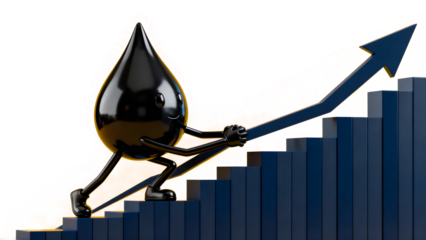 Rising Oil Prices Concept with 3D Oil Droplet Climbing Up Financial Chart