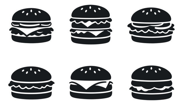 Flat hamburger icons set featuring various fast food sandwiches for restaurant menus and apps