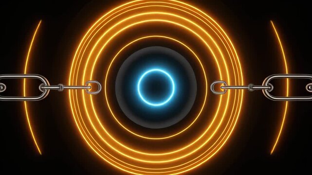 Abstract Dark Background with Interlocking Chain and Neon Circles