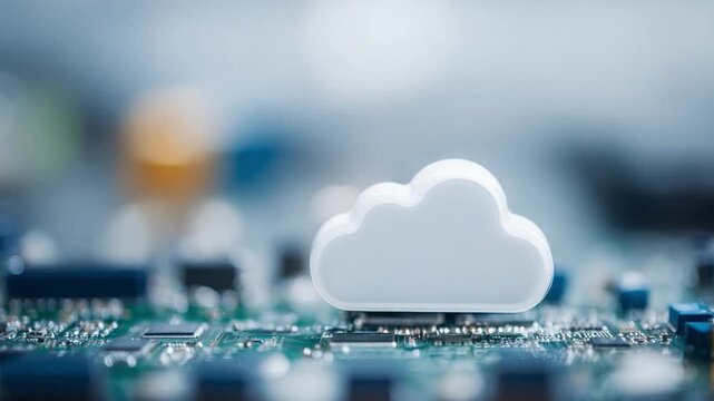 Cloud Technology: A symbolic cloud hovers over a computer chip, symbolizing data storage and technology advancements. Explore the intersection of the cloud and hardware.