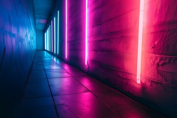 A Walkway with purple and blue neon strip lights on the walls, background wallpaper, gamer, aesthetic, stage HD
