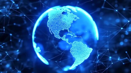 Glowing blue globe depicting Earth, surrounded by connecting lines and dots, suggesting global data flow - Powered by Adobe