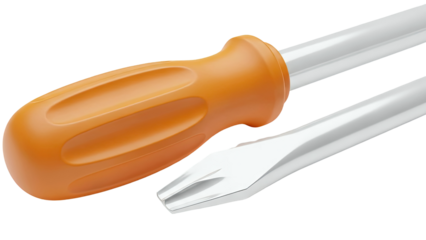 Close-up of an orange-handled screwdriver with a flathead tip