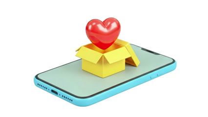 Red Heart in a Box on a Smartphone Screen