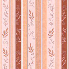 Earthy Floral Striped Texture with Botanical Vines