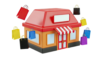 Cartoon shop with colorful shopping bags