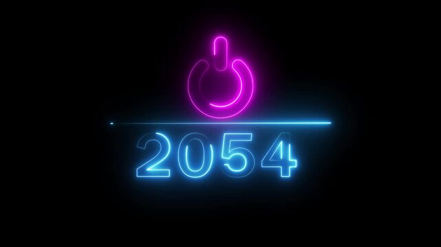 Glowing neon power button icon animation. 2054 new year power button. Startup push button animation. Switch power button animation.
