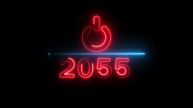 Glowing neon power button icon animation. 2055 new year power button. Startup push button animation. Switch power button animation.