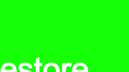 Animated white text spelling the word restore appears centered on a vibrant green screen background surrounded by softly falling digital snowflakes creating a unique visual effect.